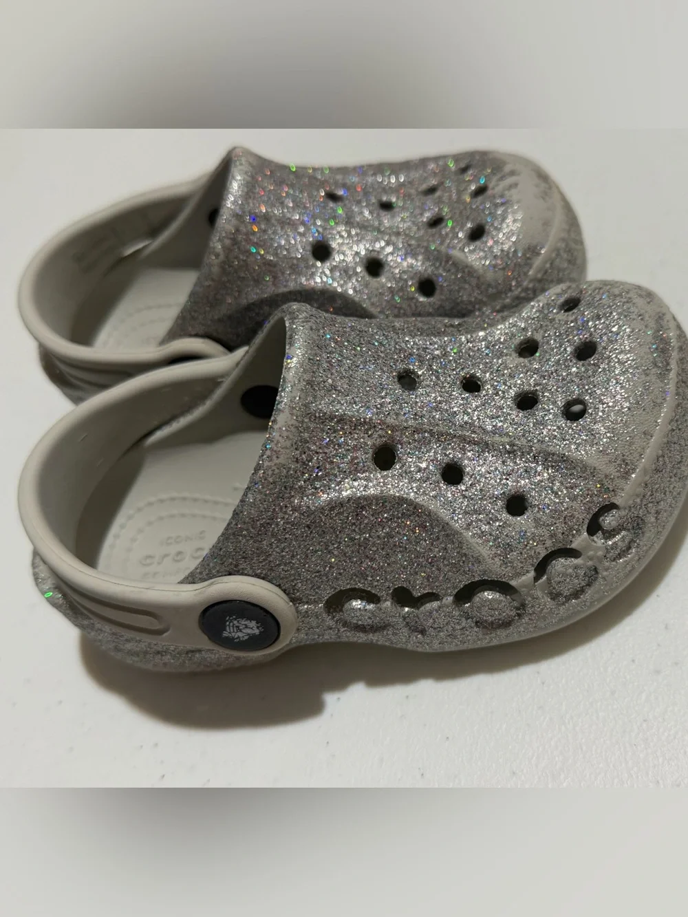 Crocs Glitter Clog Shoes - Silver size C8